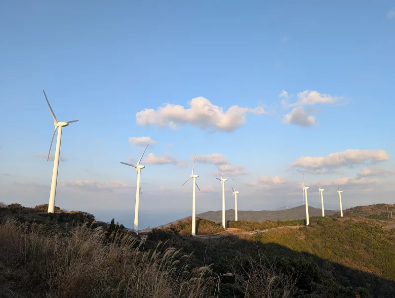 Wind turbines at the Sadamisaki wind farm in Ikata, Ehime