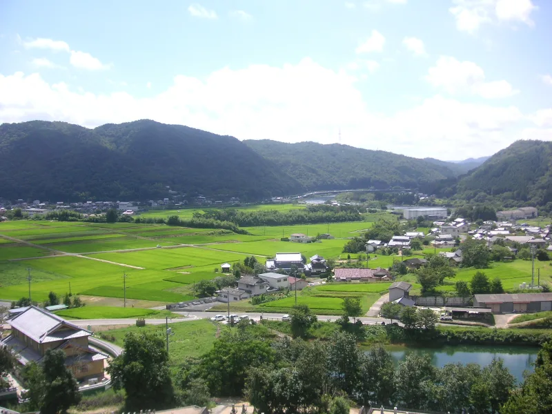 Rural landscape with rice paddies in Kawaguchi, Takebe, Okayama
