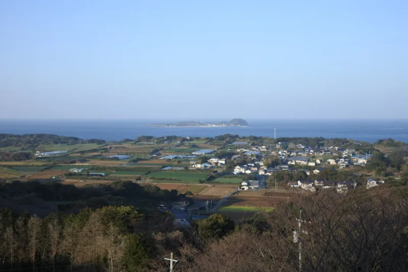 Rural landscape of Kabeshima Island, with Ogawa-shima in the distance