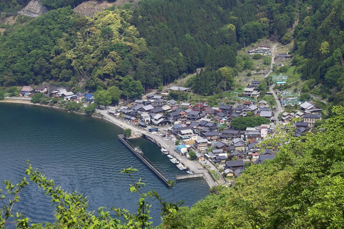Lakefront village landscape at Sugaura in Nagahama, Shiga