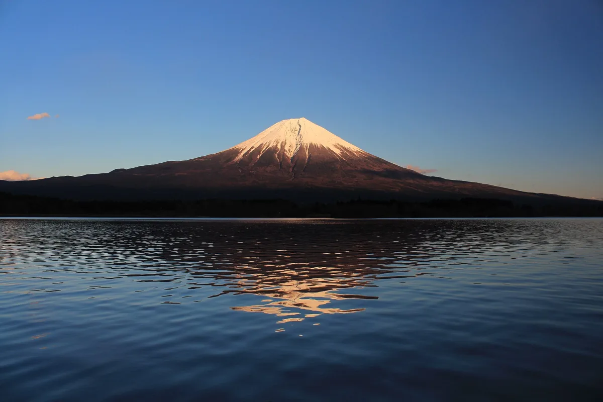 Mount Fuji reflected in Lake Tanuki in Shizuoka Prefecture