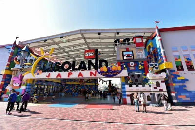 Colourful brick-style front entrance gate of LEGOLAND Japan in Nagoya