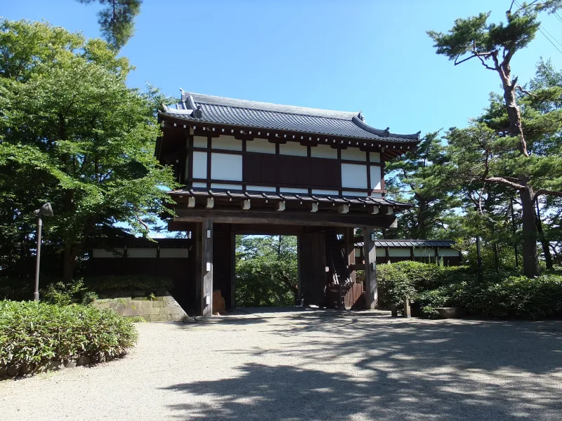 The rebuilt Omote-mon main gate of Kubota Castle's inner citadel in Senshu Park