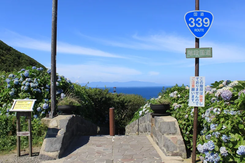 Route 339 sign at the top of the stairway national road on Cape Tappi