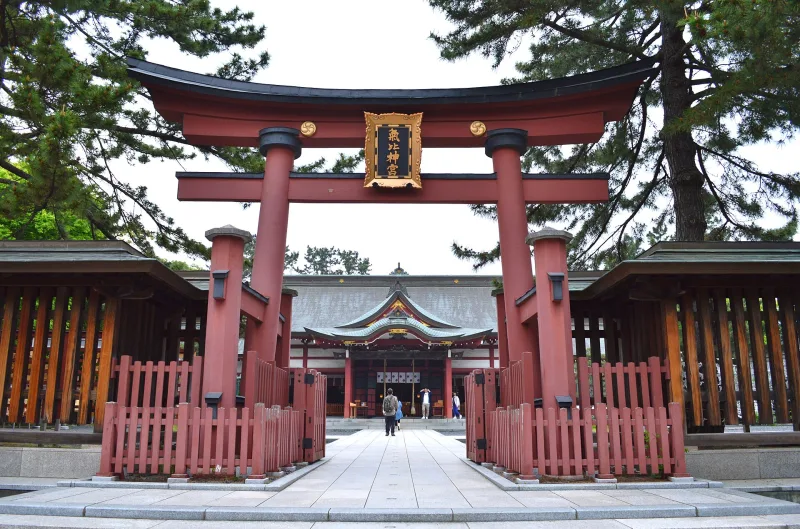 The inner torii gate of Kehi Jingu framing the path to the hall of worship
