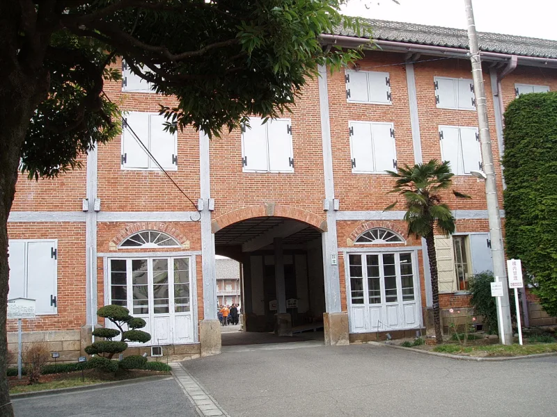 Arched entrance of the red-brick East Cocoon Warehouse at Tomioka Silk Mill
