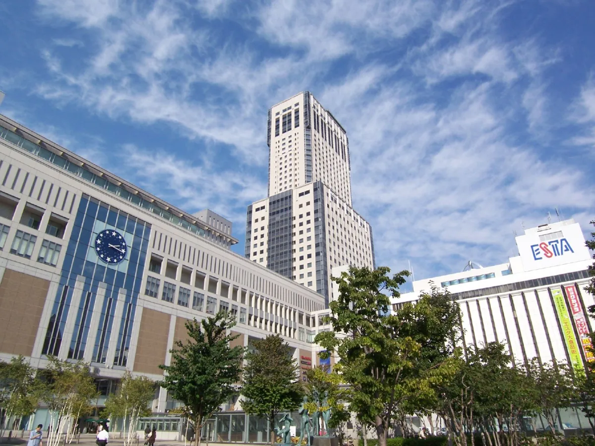 JR Tower rising above the south side of Sapporo Station on a sunny day