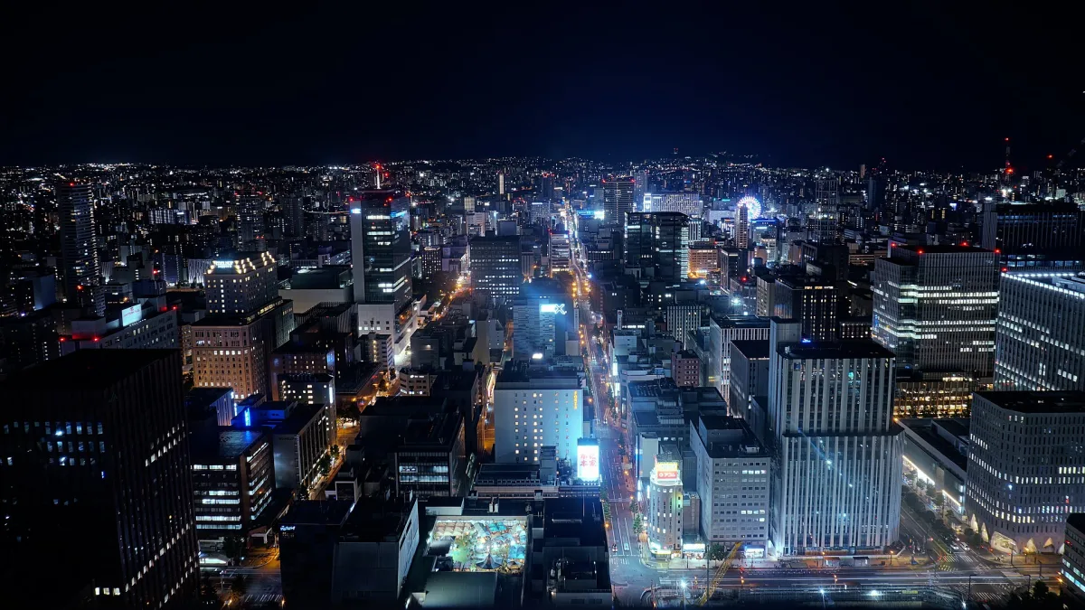 Nighttime cityscape of Sapporo viewed from JR Tower Observatory T38, facing south