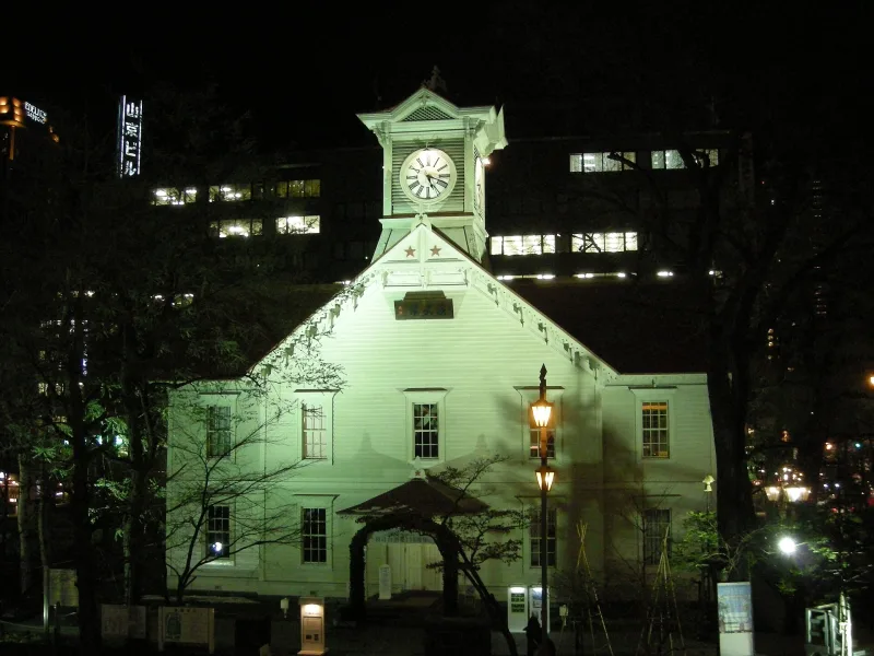 Sapporo Clock Tower lit up at night