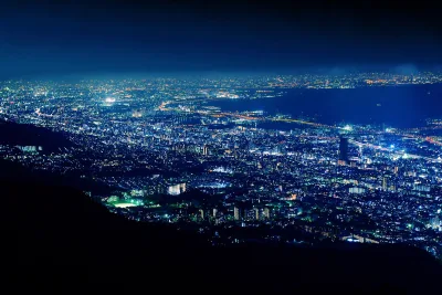 Night view of Kobe city lights and the bay from Kikuseidai on Mount Maya
