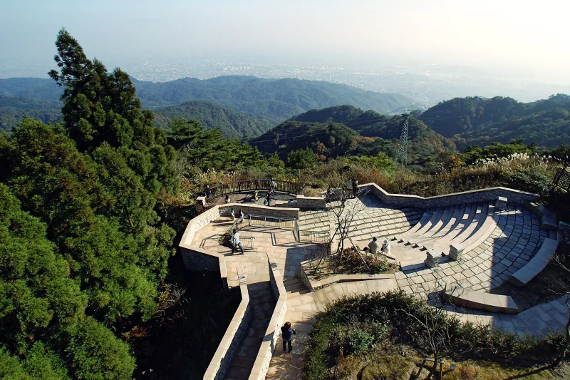 Stepped viewing terrace at Rokko Garden Terrace overlooking the Rokko mountains