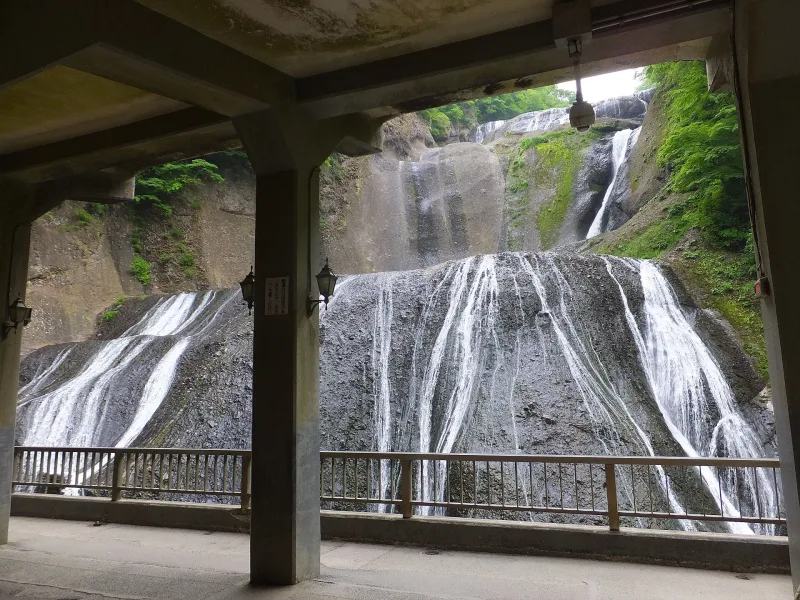 Fukuroda Falls seen from the covered first viewing deck at the end of the tunnel