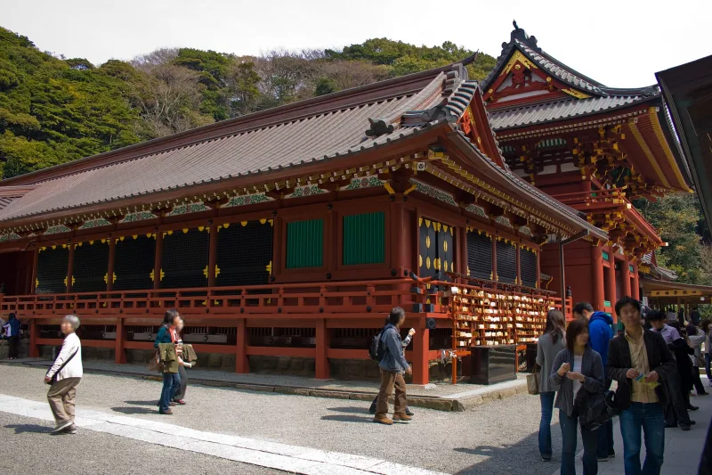 Red corridor buildings of Tsurugaoka Hachimangu Shrine in Kamakura