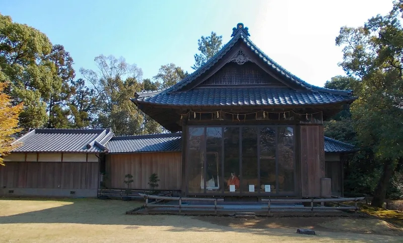 Wooden Noh theatre stage in the grounds of Suizenji Jojuen