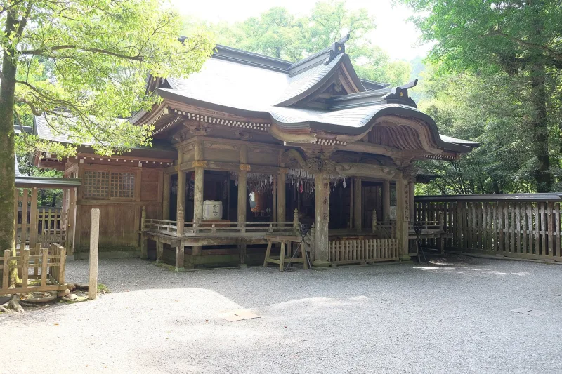 The wooden kagura dance hall in the grounds of Amano Iwato Shrine