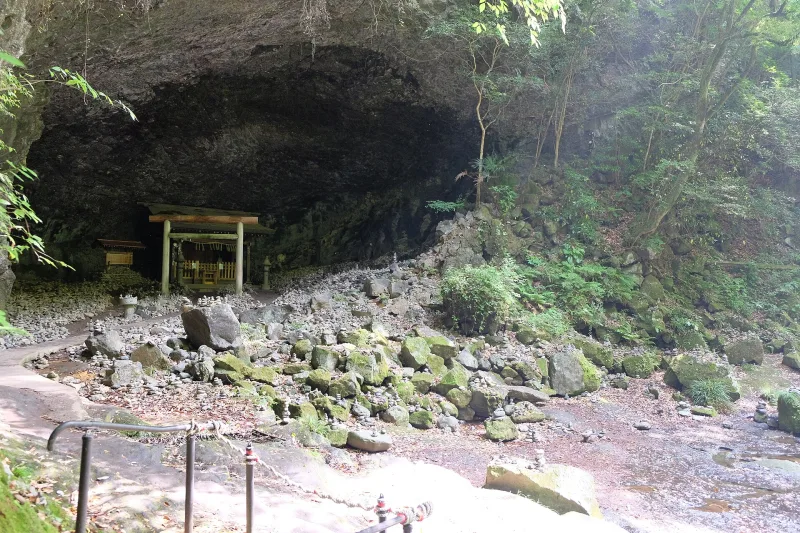 A view of Amanoyasugawara, the sacred cave shrine in Miyazaki.