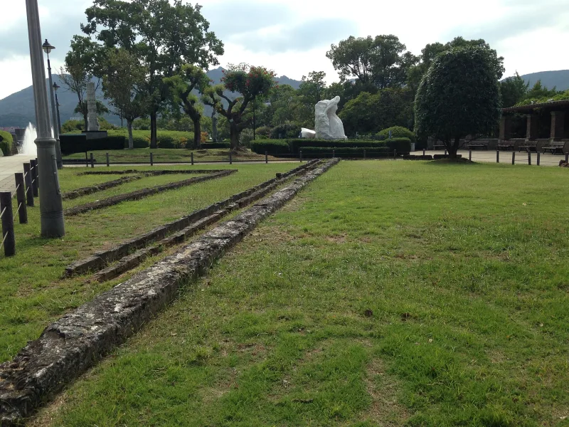 Foundations of the former Urakami Prison left in the lawn of Nagasaki Peace Park