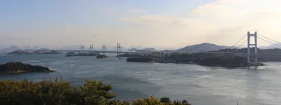 Panoramic view of the Great Seto Bridge and islands from the Washuzan observation area