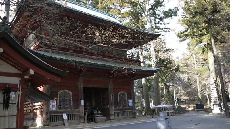Monjuro, a two-story red gate hall at Enryaku-ji on Mount Hiei