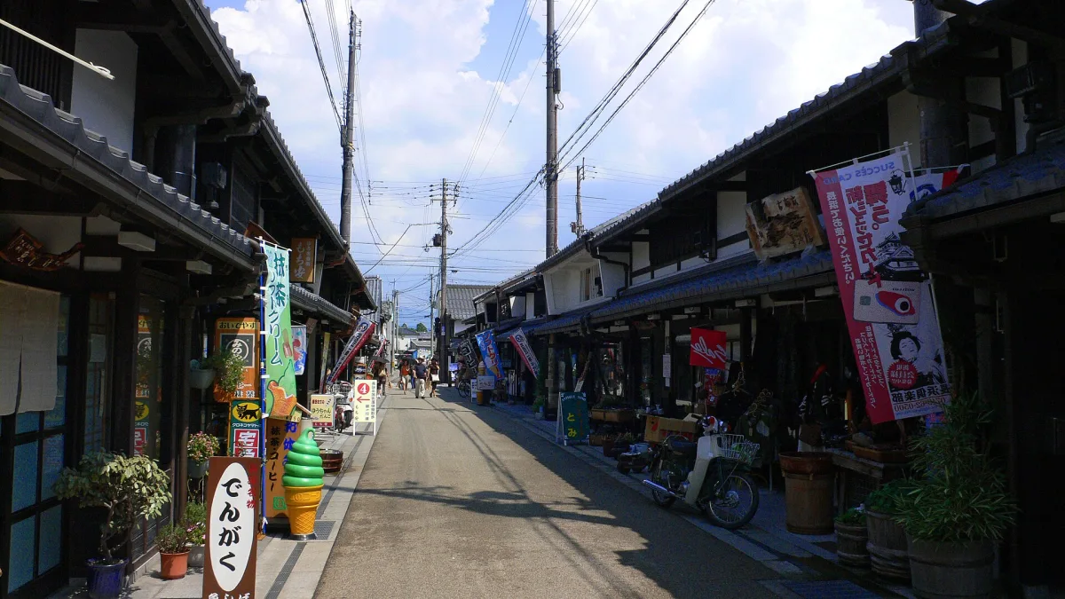 Old street in Kurokabe Square, Nagahama, lined with traditional wooden shop houses