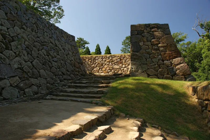 Stone walls and steps inside the grounds of Matsue Castle