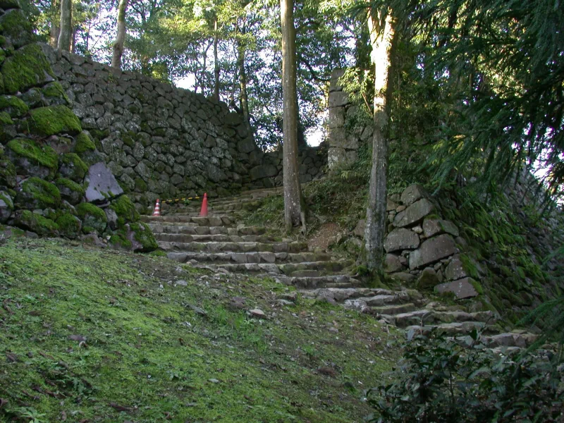 Mossy stone steps and walls at the Mizunote gate area of Matsue Castle