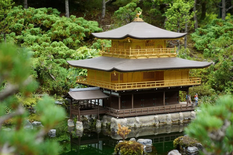 1:25 scale miniature of Kyoto's Golden Pavilion beside a pond at Tobu World Square