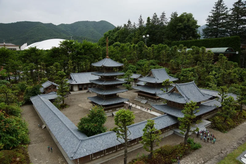 Miniature of Horyuji temple complex with its five-storey pagoda at Tobu World Square