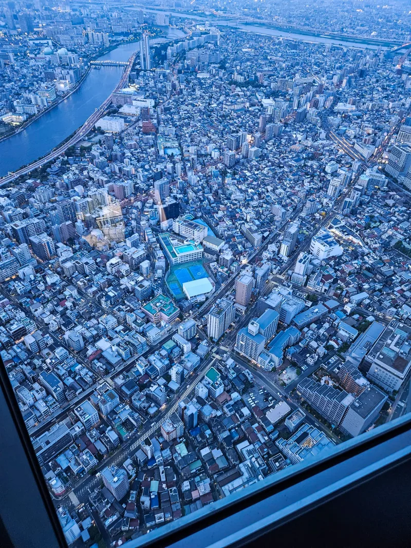 View over Tokyo and the Sumida River from the Tokyo Skytree observation deck
