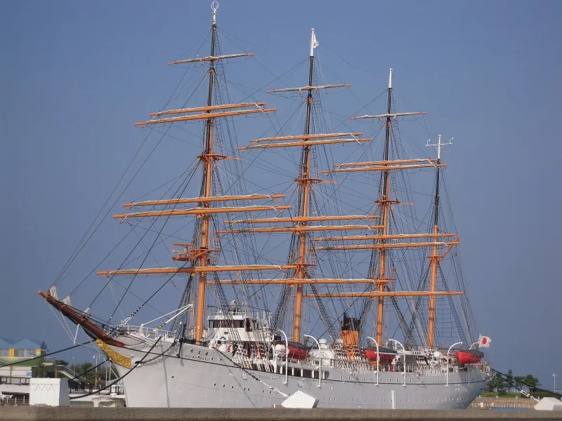 The four-masted sailing ship Kaiwo Maru moored at Kaiwo Maru Park
